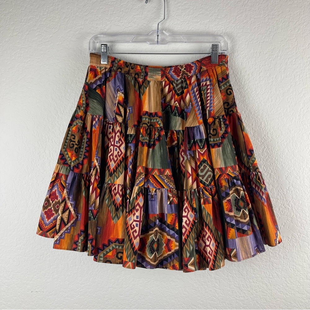 VTG Malco Modes Skirt Aztec Full Circle Square Dance Retro 80 Festival M
